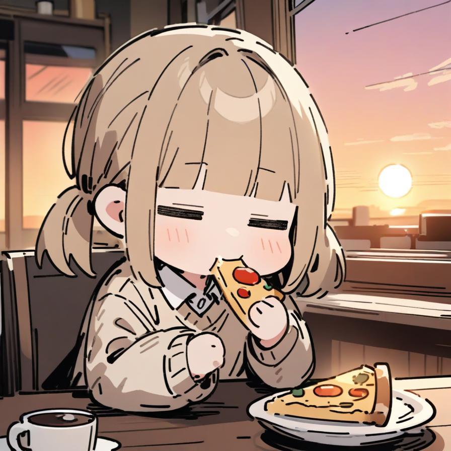 カフェと夕陽とおピッツァ部☕🌅🍕