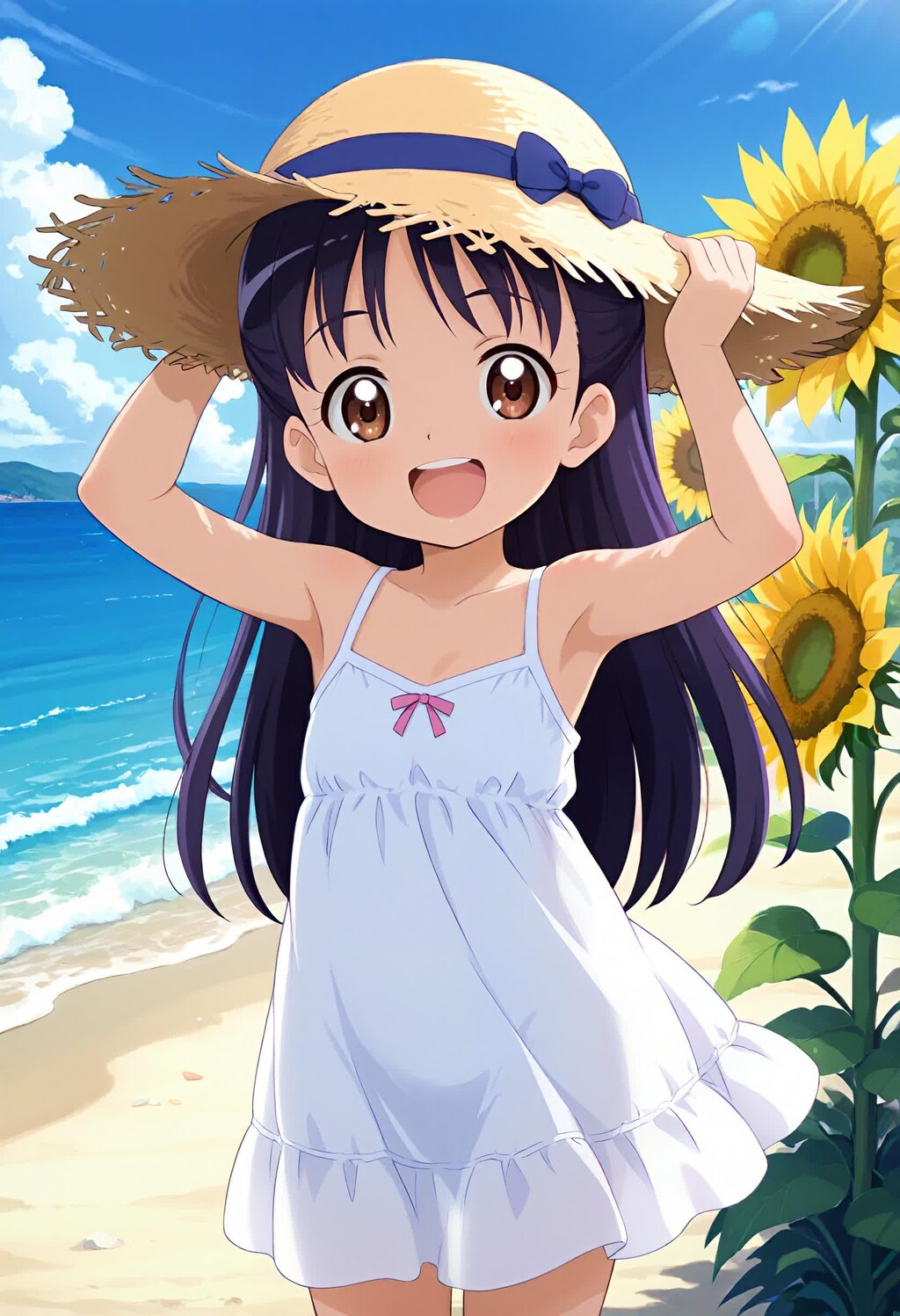 波打ち際の白ワンピース