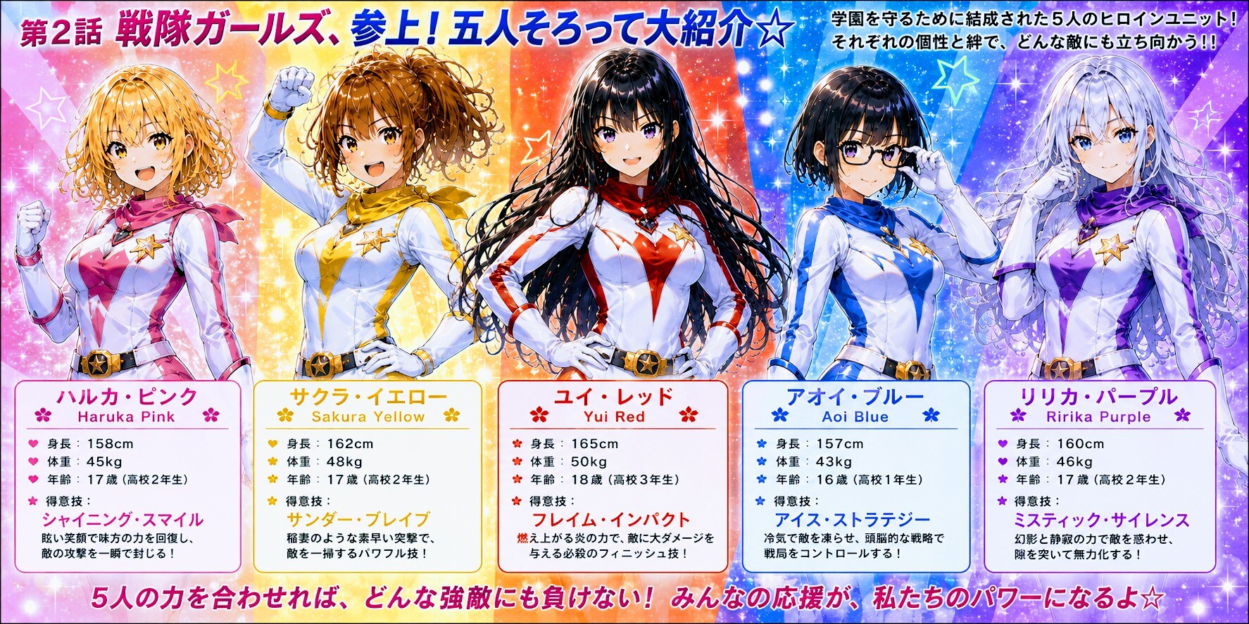 AI丸投げマンガ『戦隊ガールズ』第２話 キャラ紹介