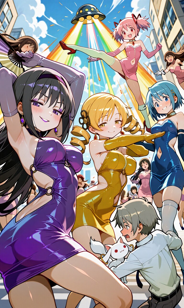 【再生成：CFGスケール１０】ボディコン星人に洗脳された魔法少女たちが、上条恭介を襲う