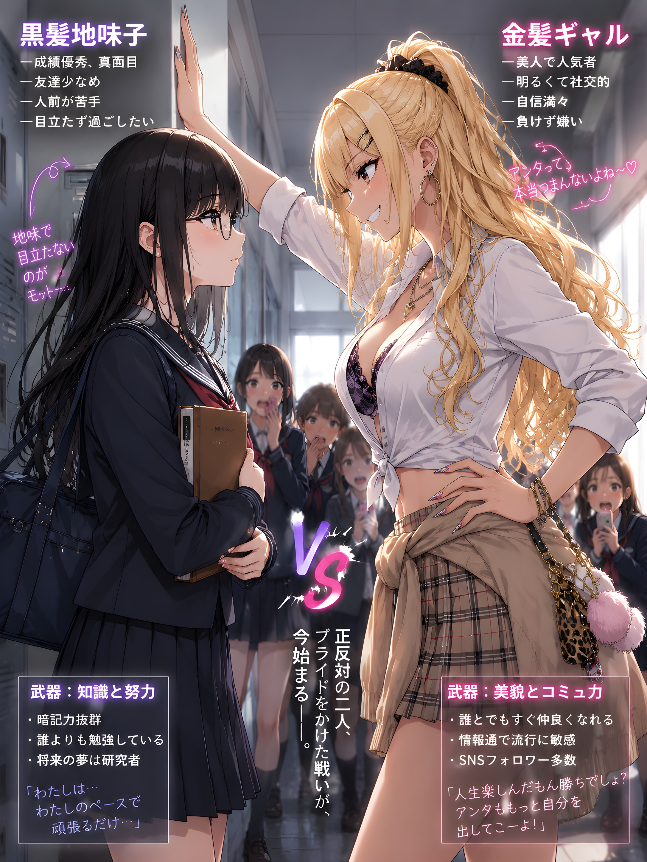 黒髪地味子vs金髪ギャル