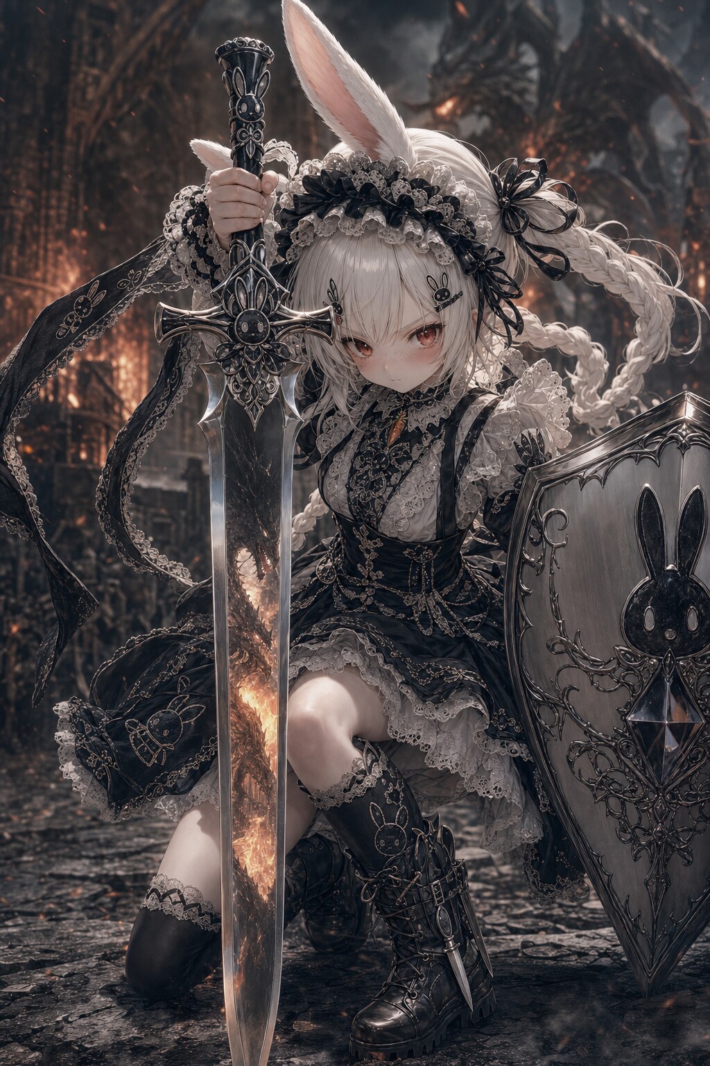 メイドウサぴょん、エンシェントドラゴンとエンカウント | の人気AIイラスト・グラビア