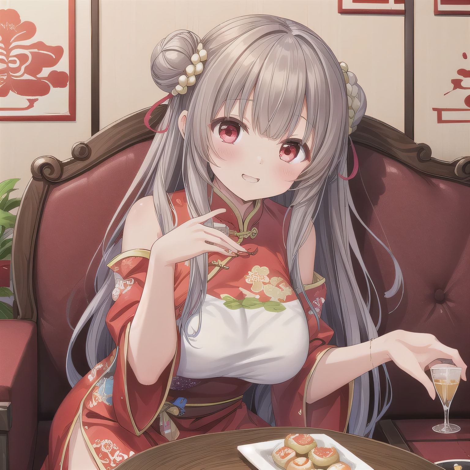 灰髪ロングで中華服の少女２ | の人気AIイラスト・グラビア