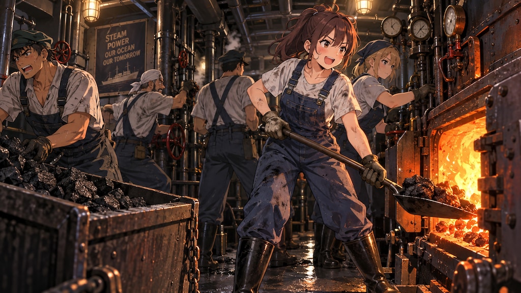 機関室で働く人々