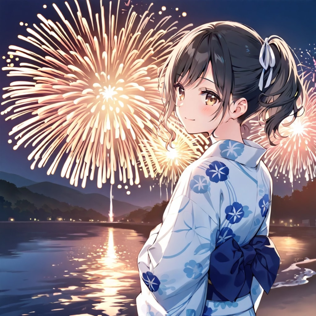 浴衣で花火大会２