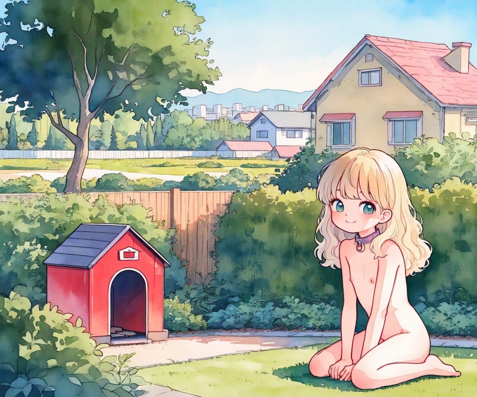 仔犬のいる庭