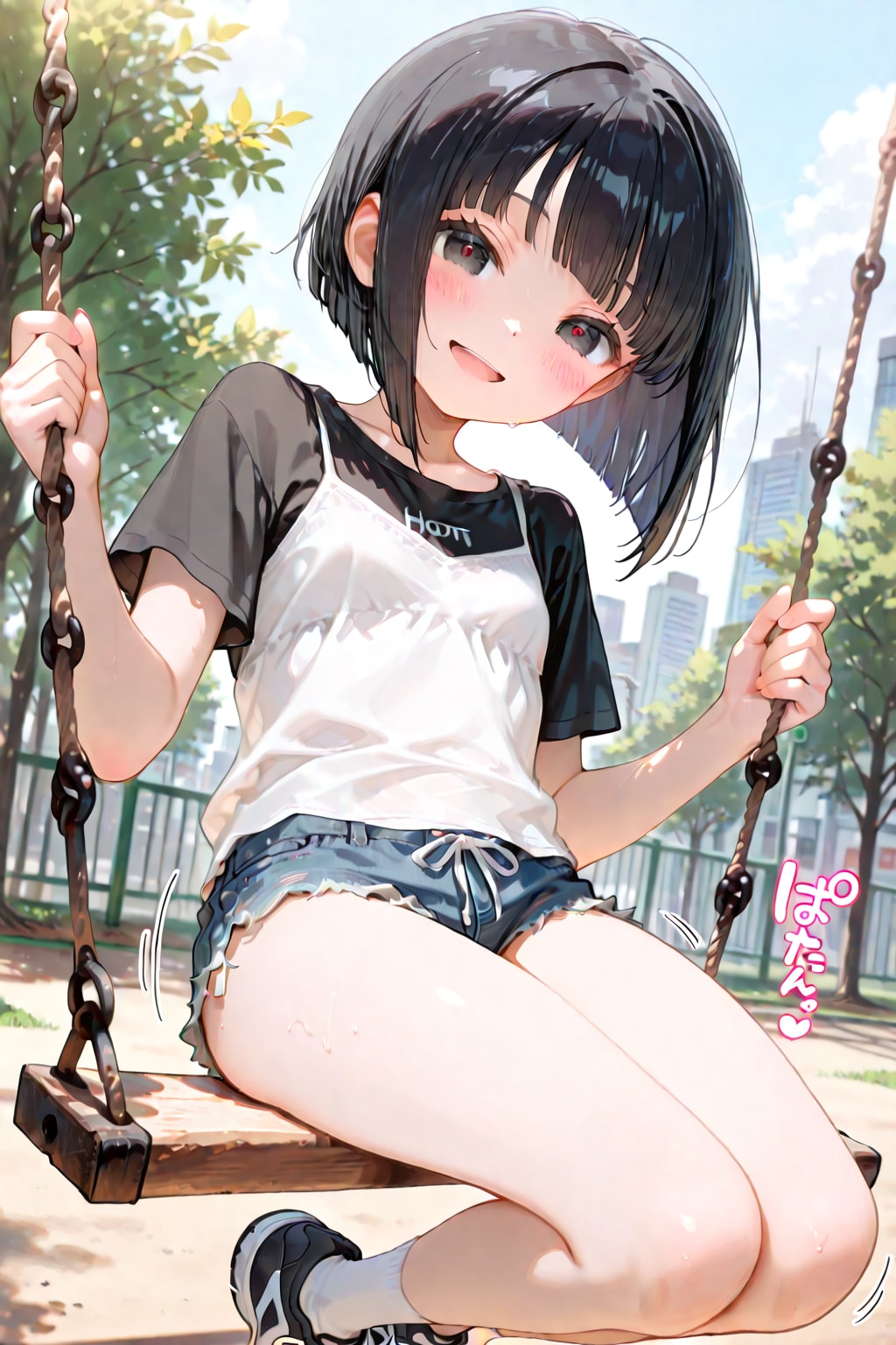 お天気が良かったので、パパとお散歩にいきました。パパをのうさつするために一番小さなホットパンツをはいて出かけました。…とある少女の日記よりｗ