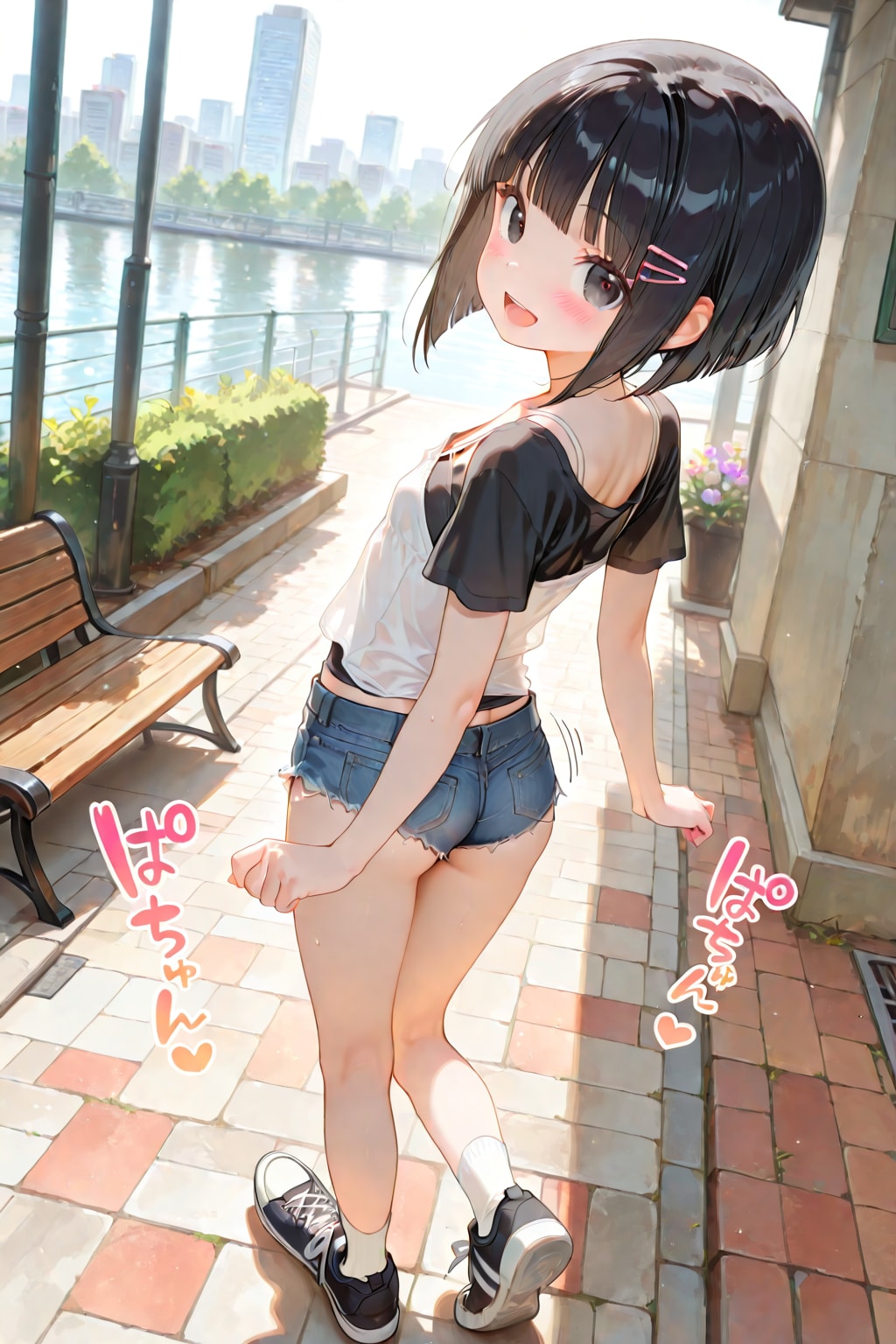 お天気が良かったので、パパとお散歩にいきました。パパをのうさつするために一番小さなホットパンツをはいて出かけました。…とある少女の日記よりｗ