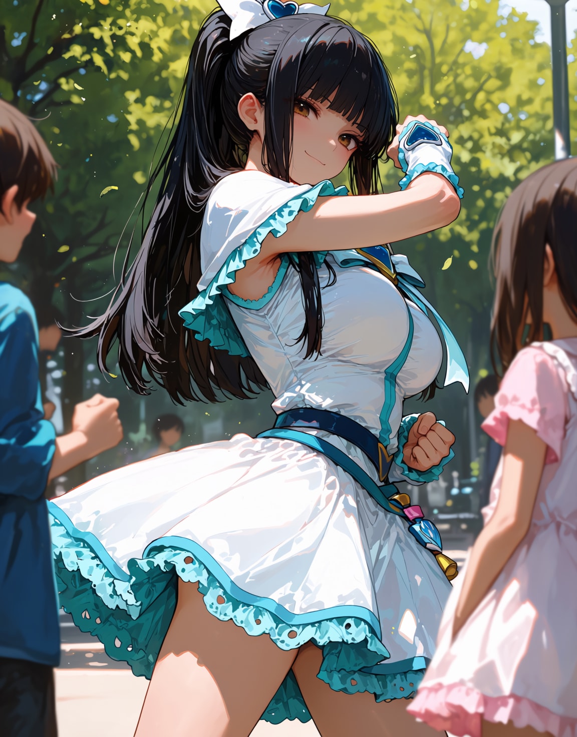コスプレ撮影中にキッズに囲まれるサキちゃん | の人気AIイラスト・グラビア