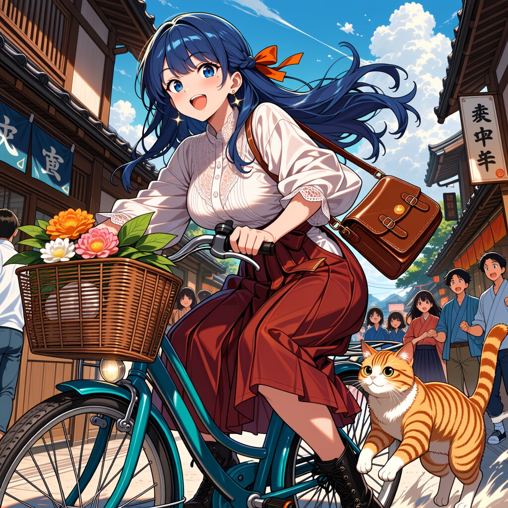 大正あい、自転車で街を爆走中！ | の人気AIイラスト・グラビア
