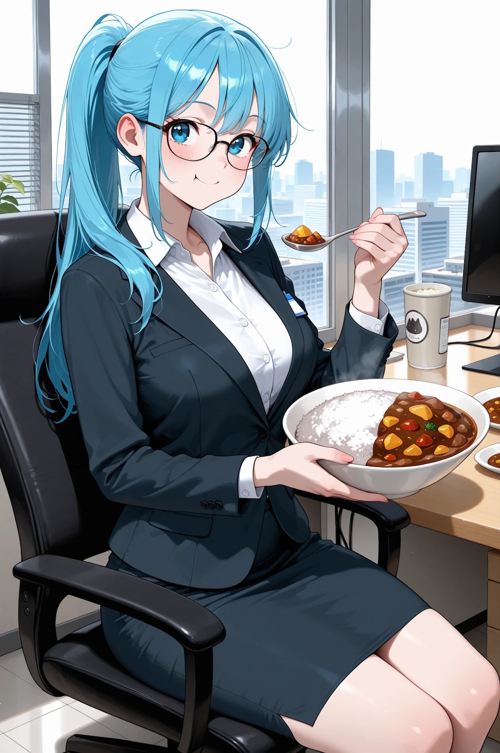 眼鏡にポニテの潮音さん