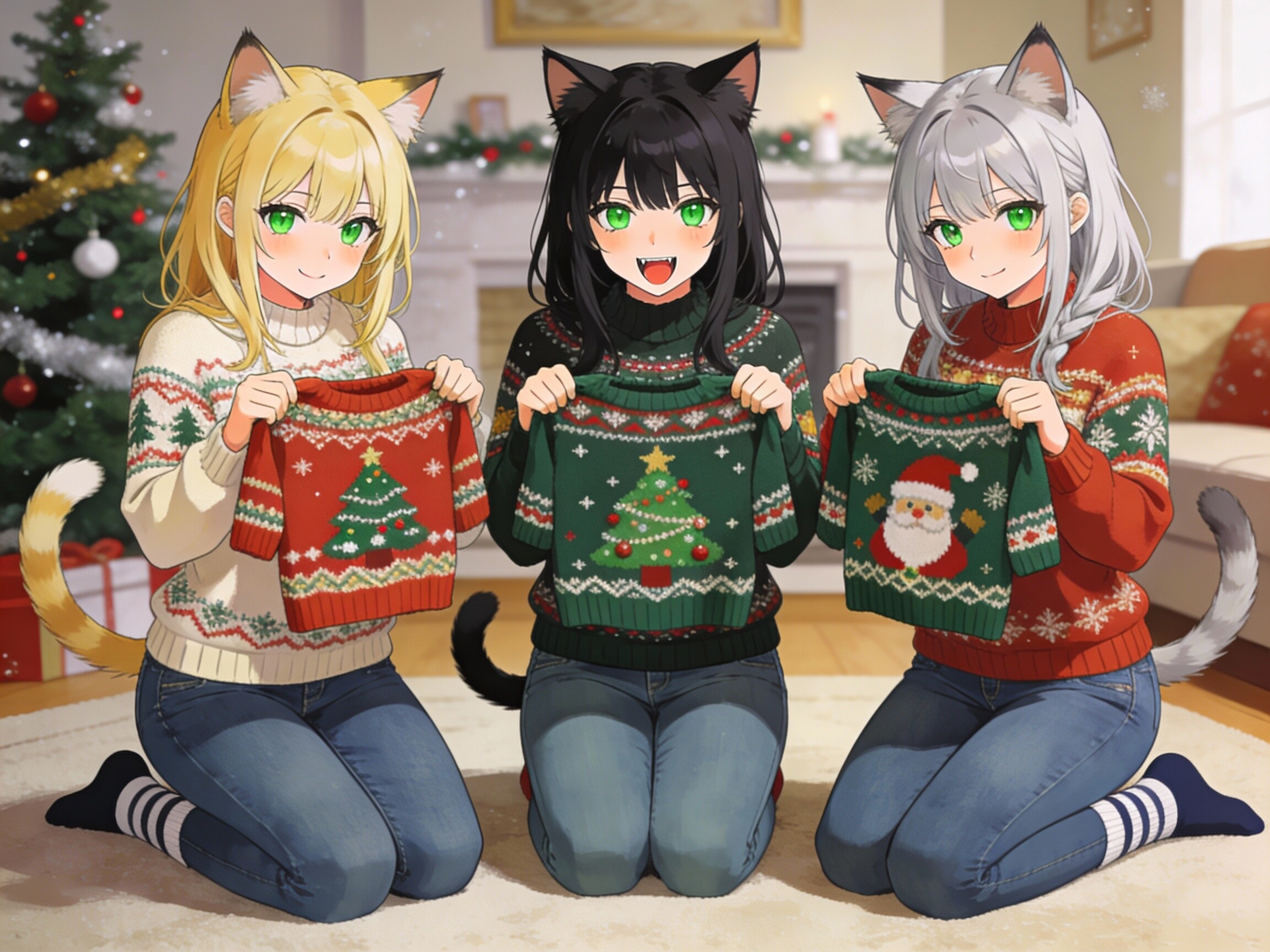 着てはもらえぬセーターを～♫　いーや、着てもらうよ。クリスマスウイーク日替わりローテで！お揃いで！ | の人気AIイラスト・グラビア