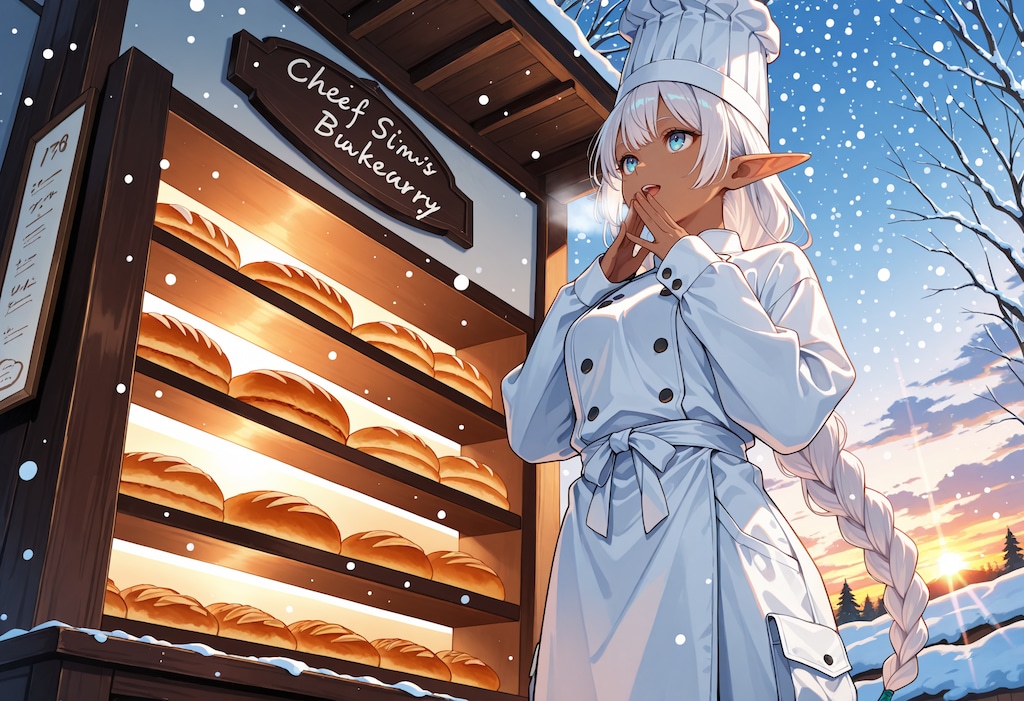 冬の露店販売とパン屋を営むダークエルフさん