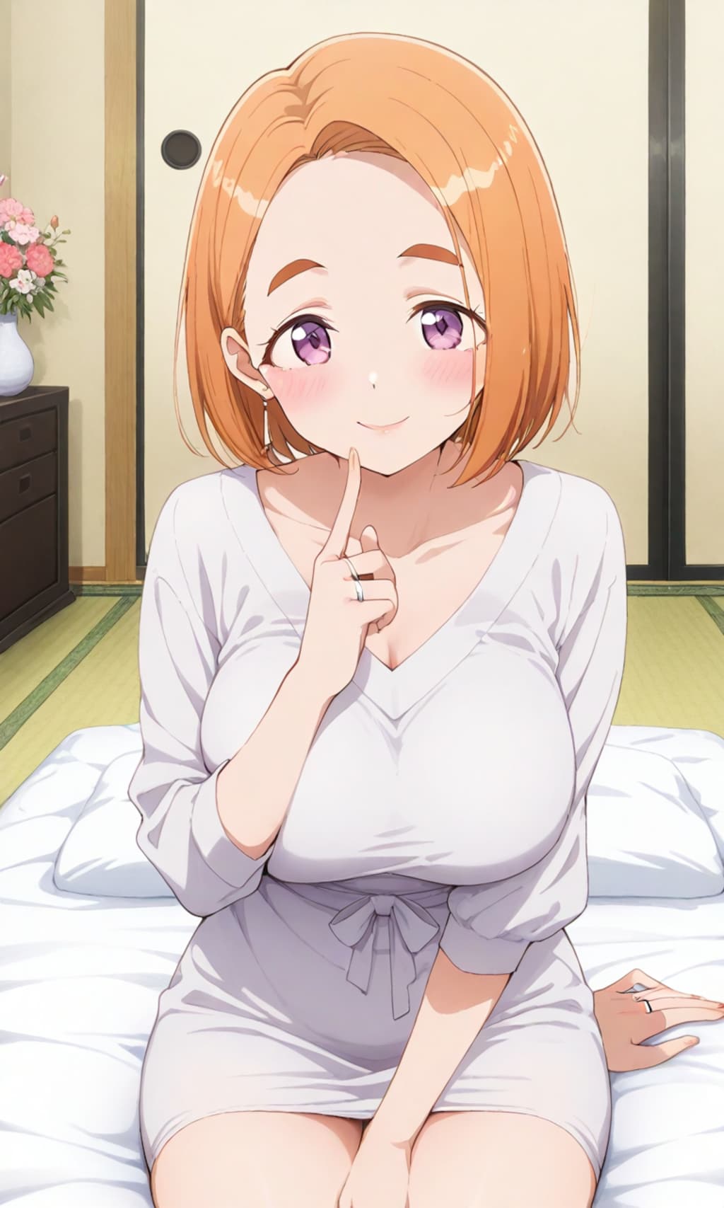 お布団の上の万里さん