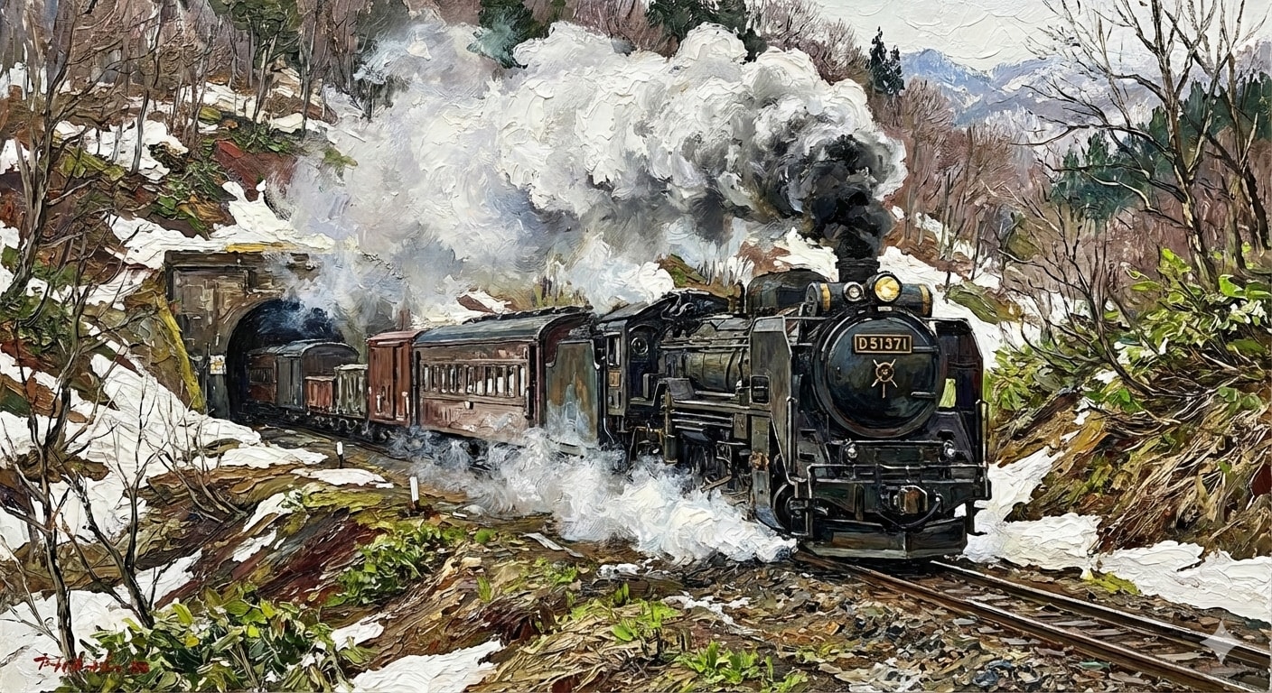 D51蒸気機関車の混合列車　峠越え | の人気AIイラスト・グラビア