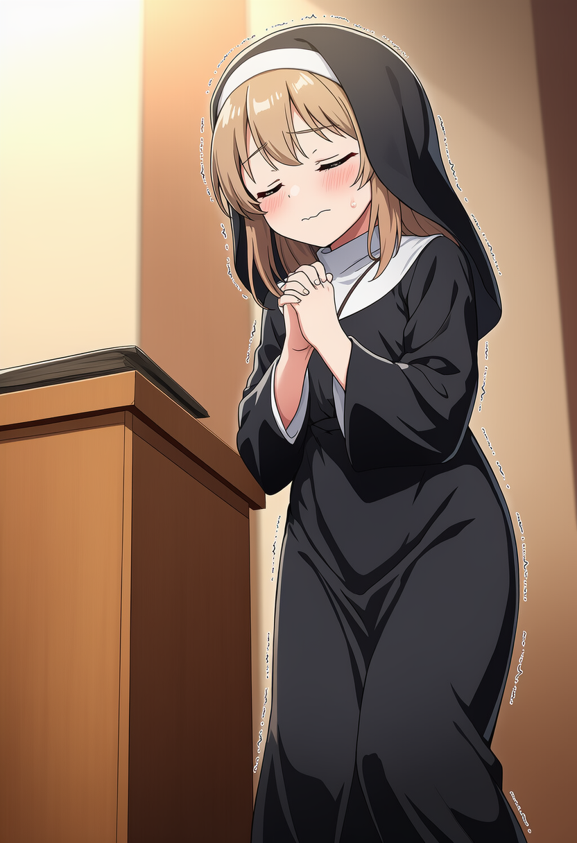 お祈りの最中だけど実はトイレに行きたいシスター