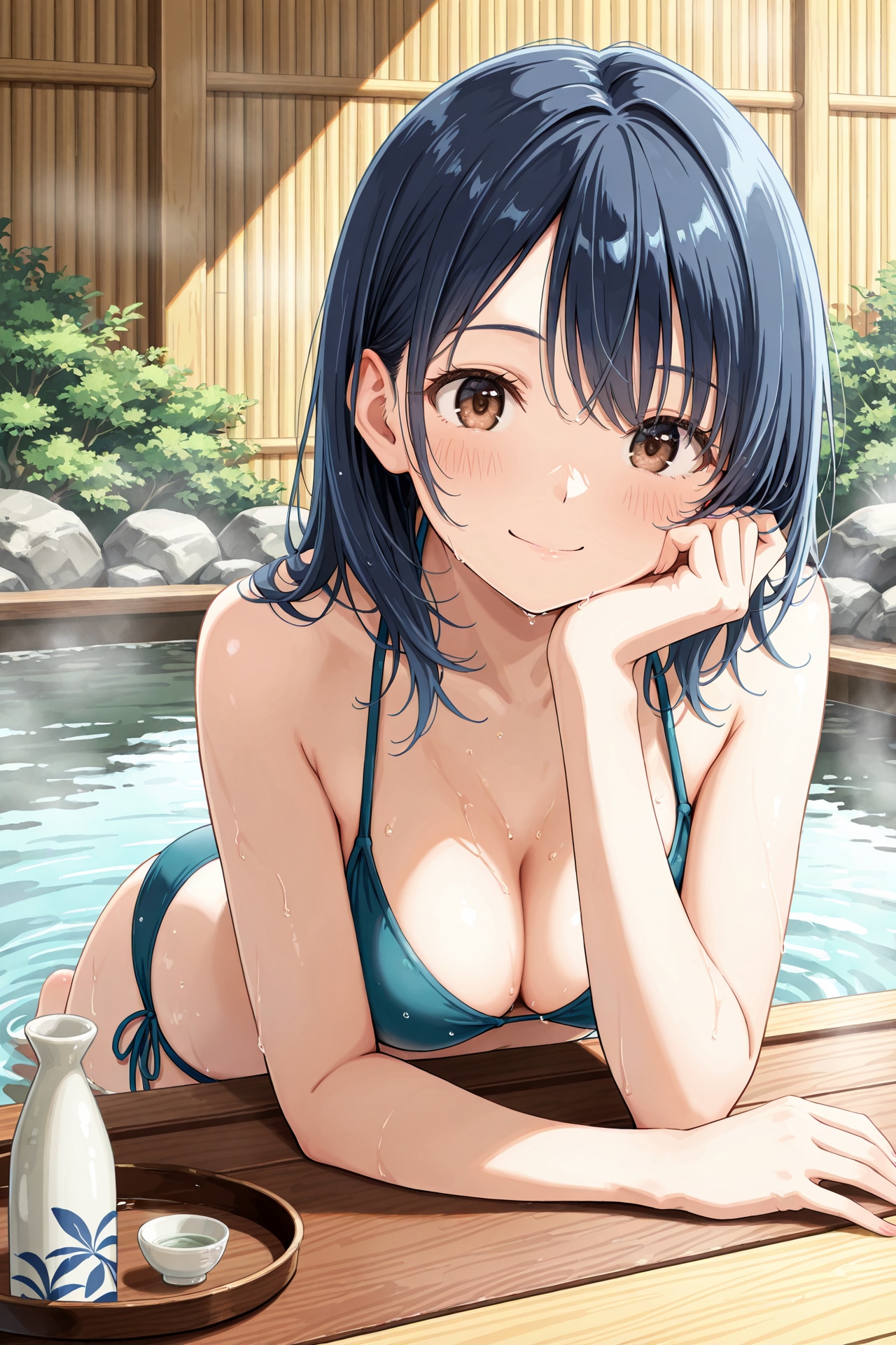 温泉で女の子と日本酒 Z501
