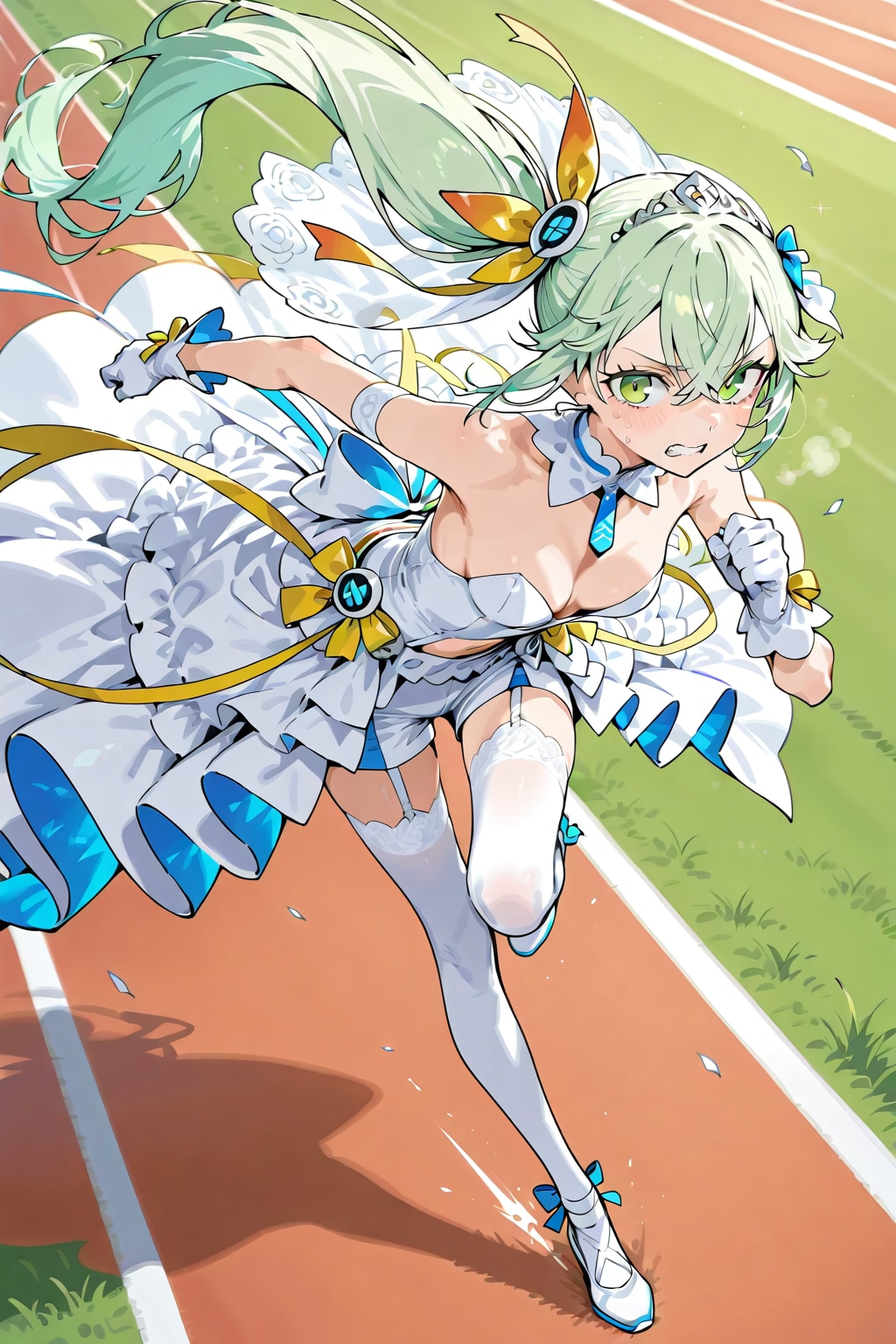 どーしてウエディングコスでステージまで全力疾走せにゃいかんのよー（よその子アイドル 萌葱 喜緑） | の人気AIイラスト・グラビア