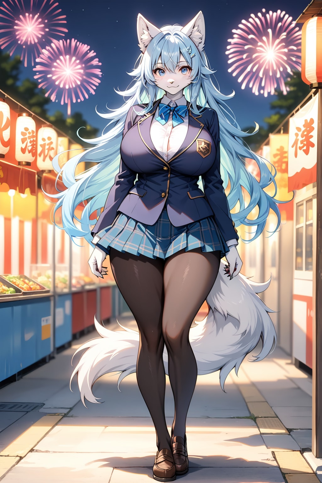 青髪ロングの狼娘　花火編