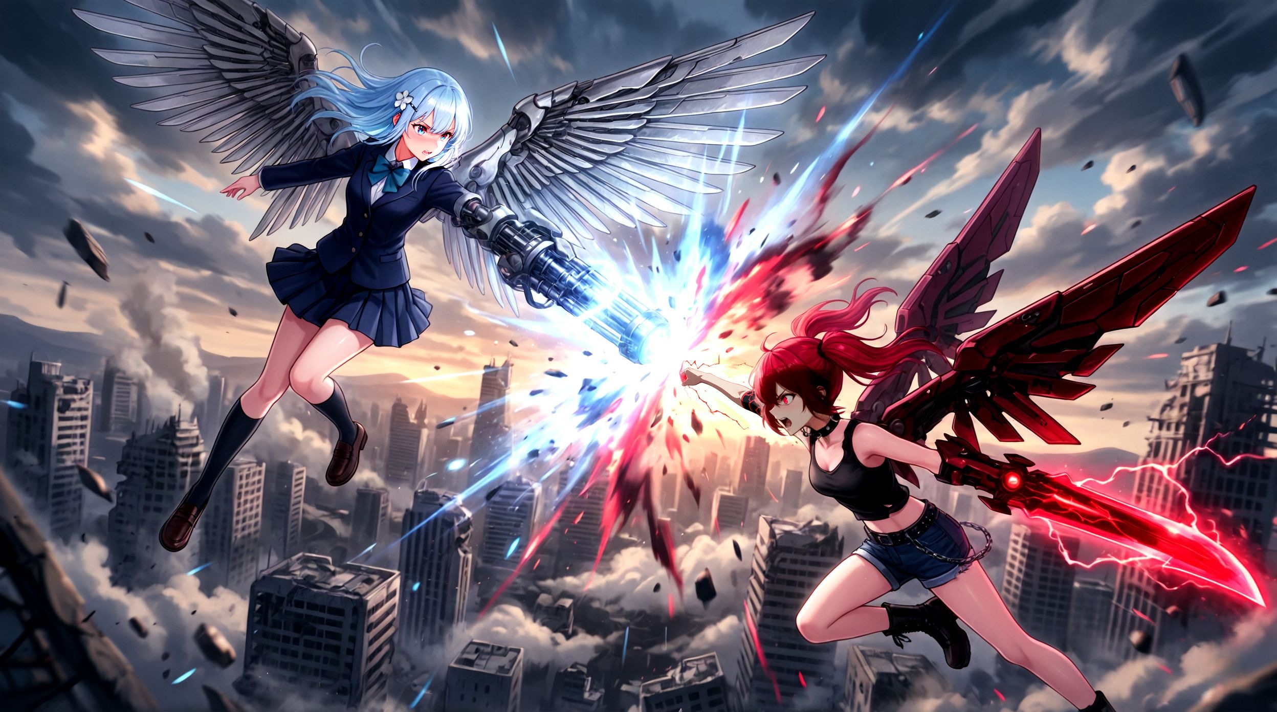 儚翼の終末兵装 【壱号機：蒼霞】 vs 【弐号機：紅閃】 | の人気AIイラスト・グラビア