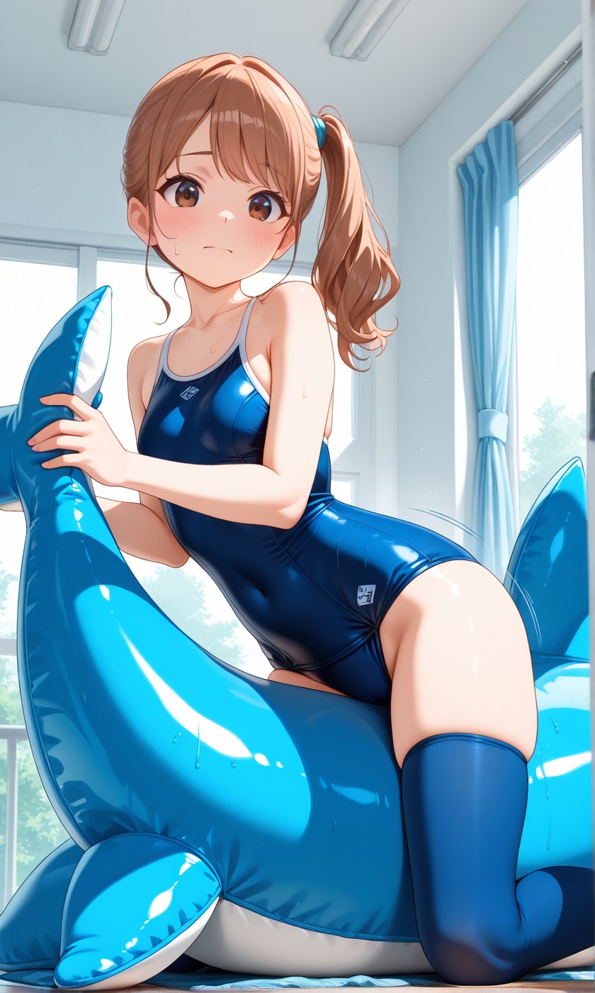 スク水サイドポニー女子　フロートオナニー