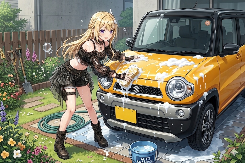 飛び散る泡と、夏の洗車。