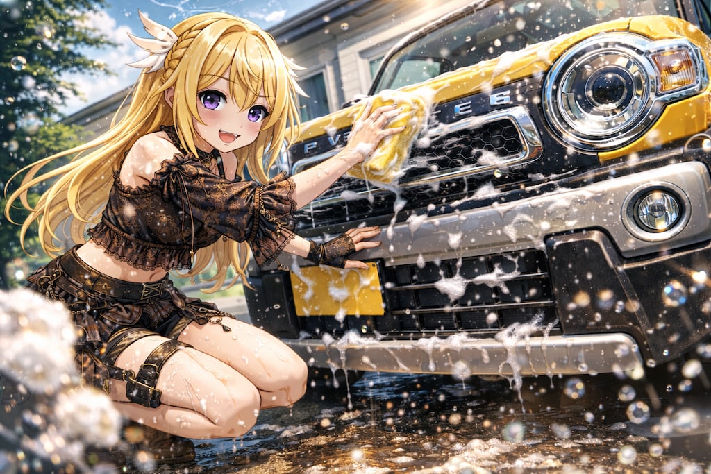 飛び散る泡と、夏の洗車。