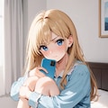 夜のベッドでスマホ見つめるパジャマ莉奈 4枚目