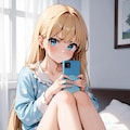 夜のベッドでスマホ見つめるパジャマ莉奈 3枚目