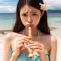 笛っぽい楽器で音色が出なくて困ってる娘 7枚目