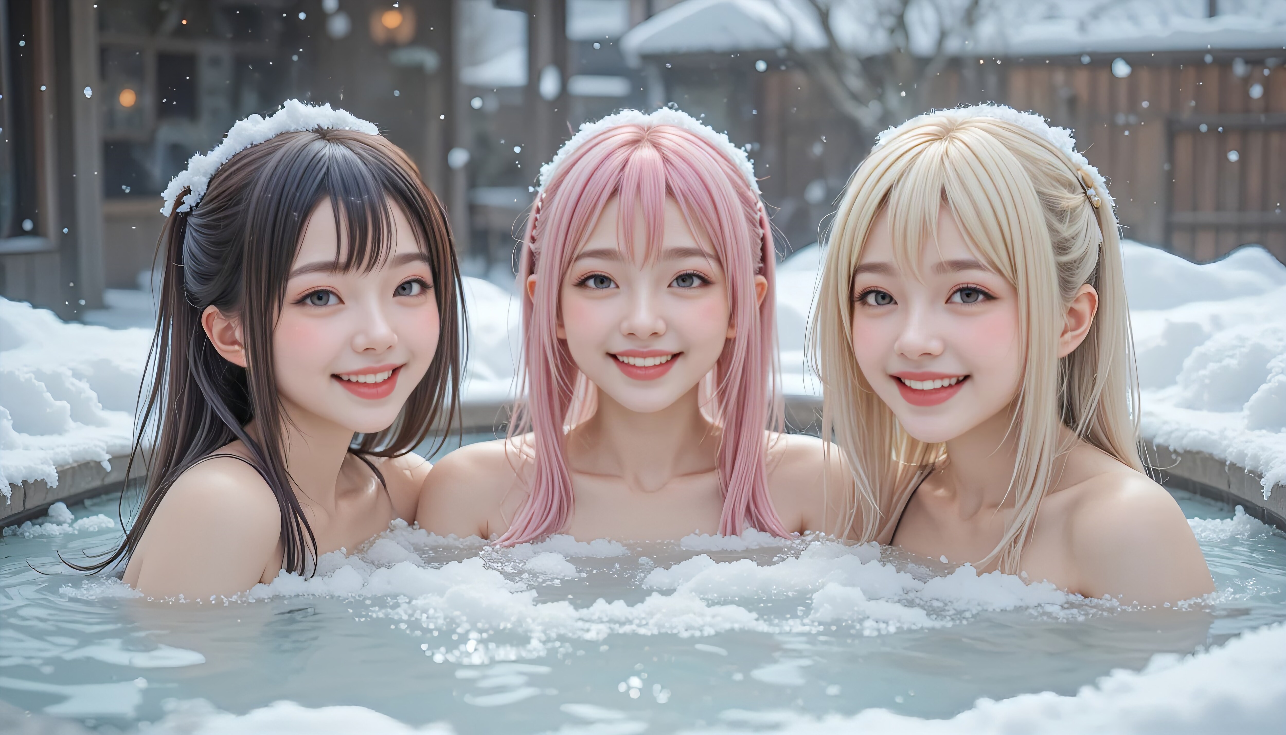 モデル達の露天風呂