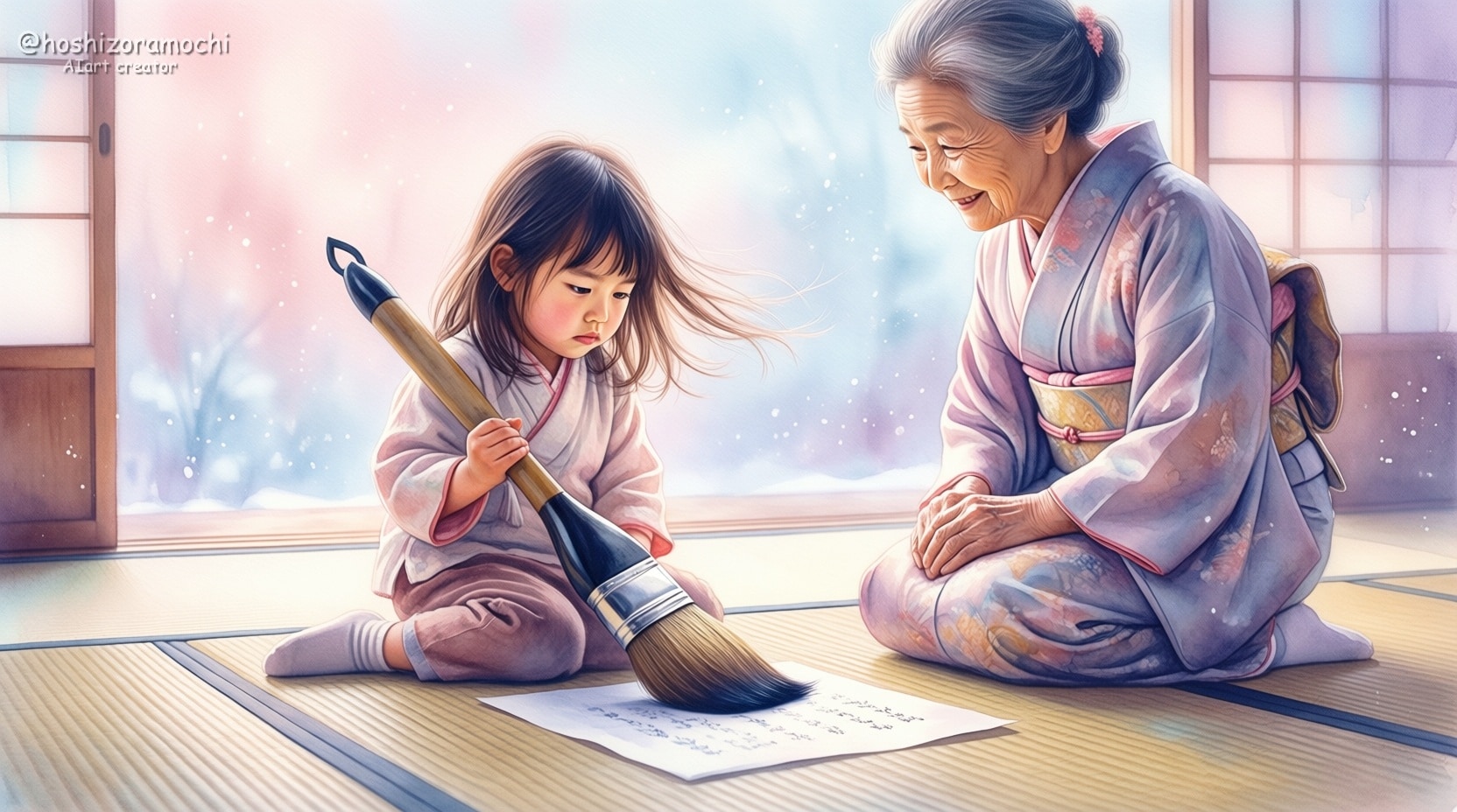 小さな手が握る大きな筆 | の人気AIイラスト・グラビア