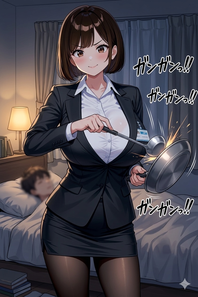 フライパンを叩く目覚ましの音 | の人気AIイラスト・グラビア