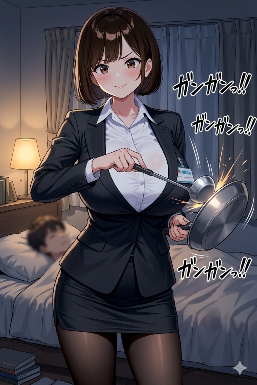 フライパンを叩く目覚ましの音