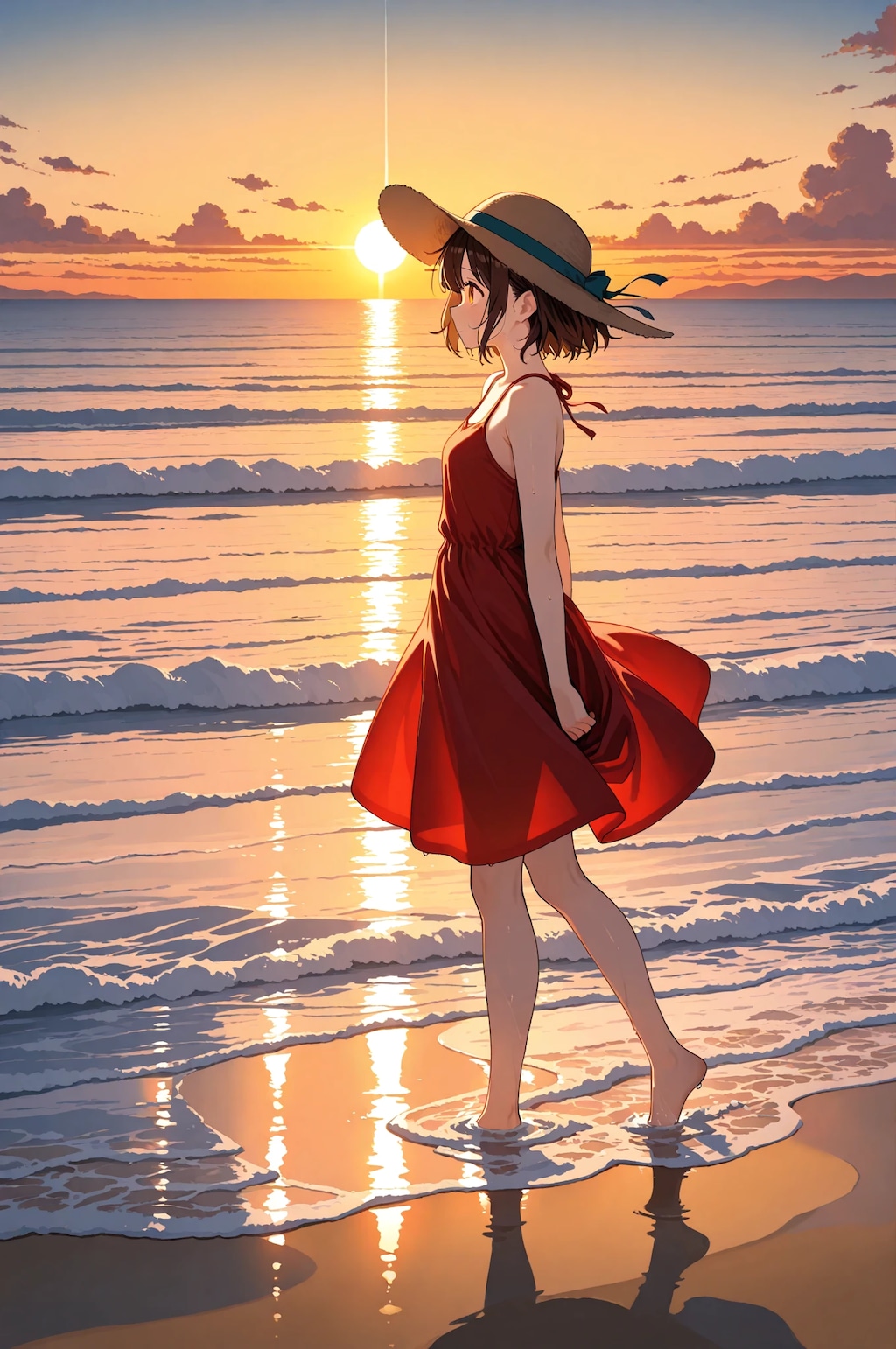 麦わらの凪ちゃんと夕暮れの海
