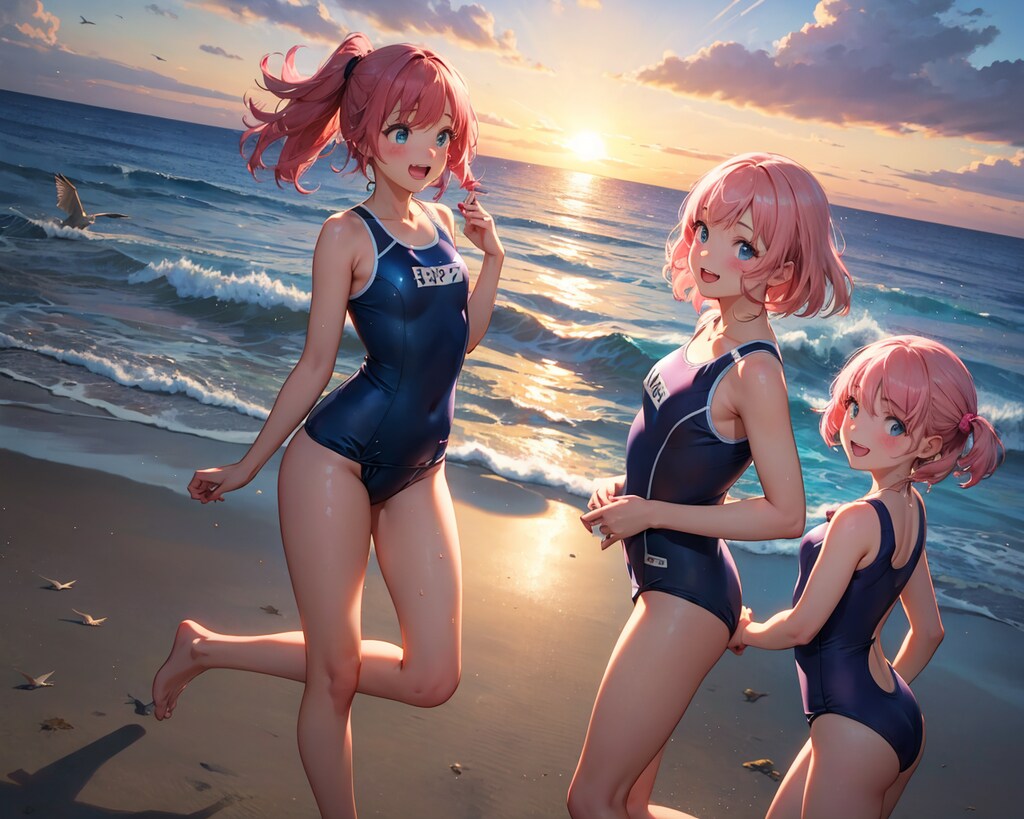 海のスク水三つ子ちゃん