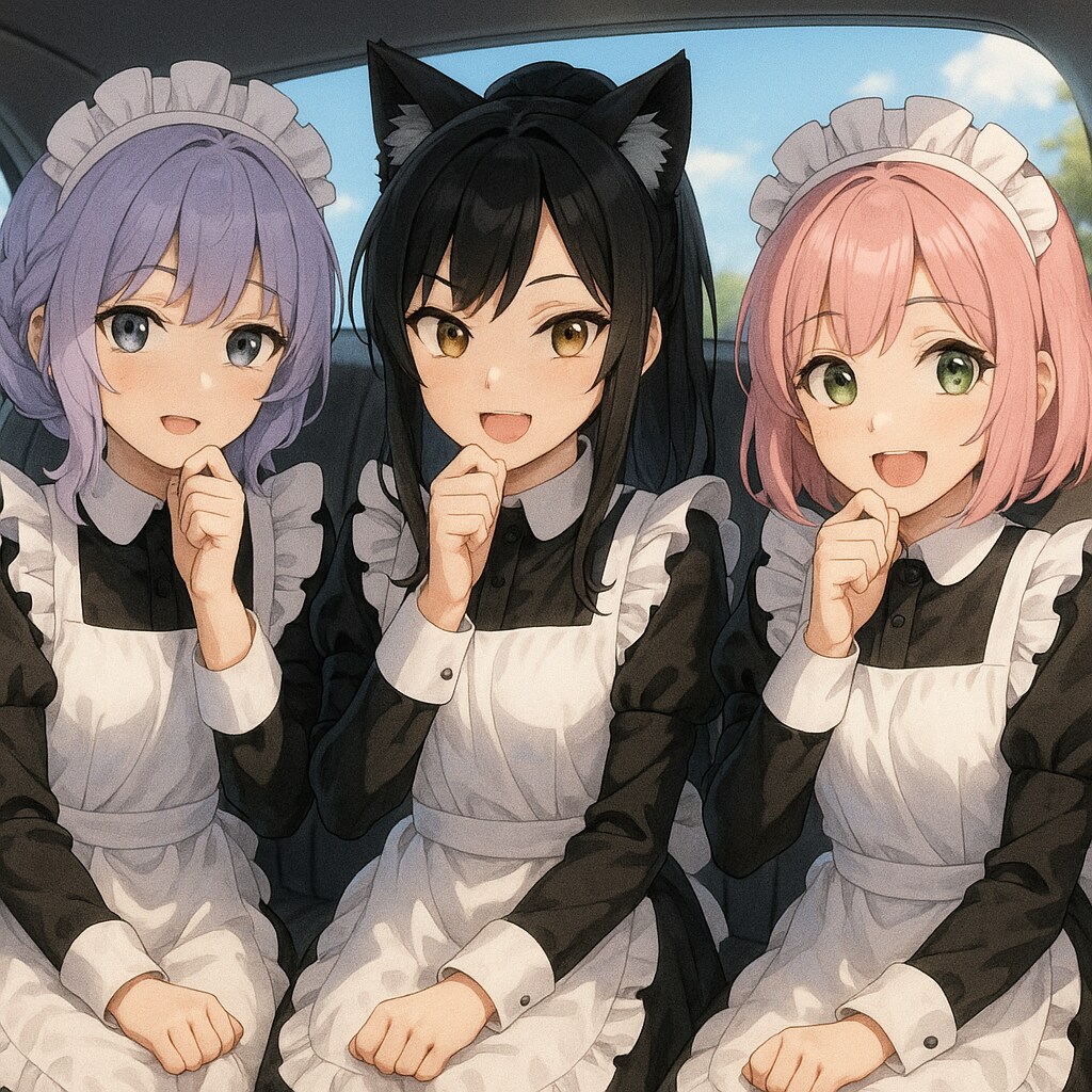 後部座席のメイドたち