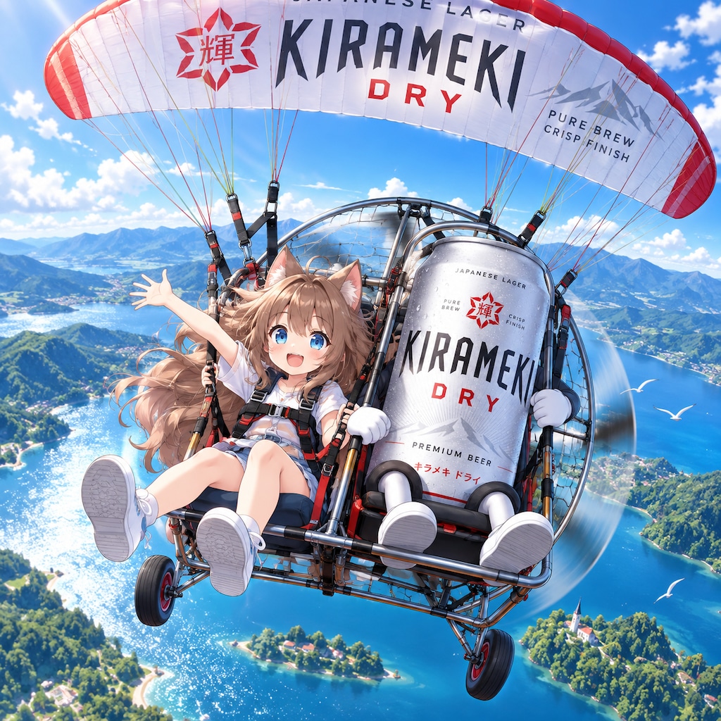 パラモーターに乗る小さな女の子