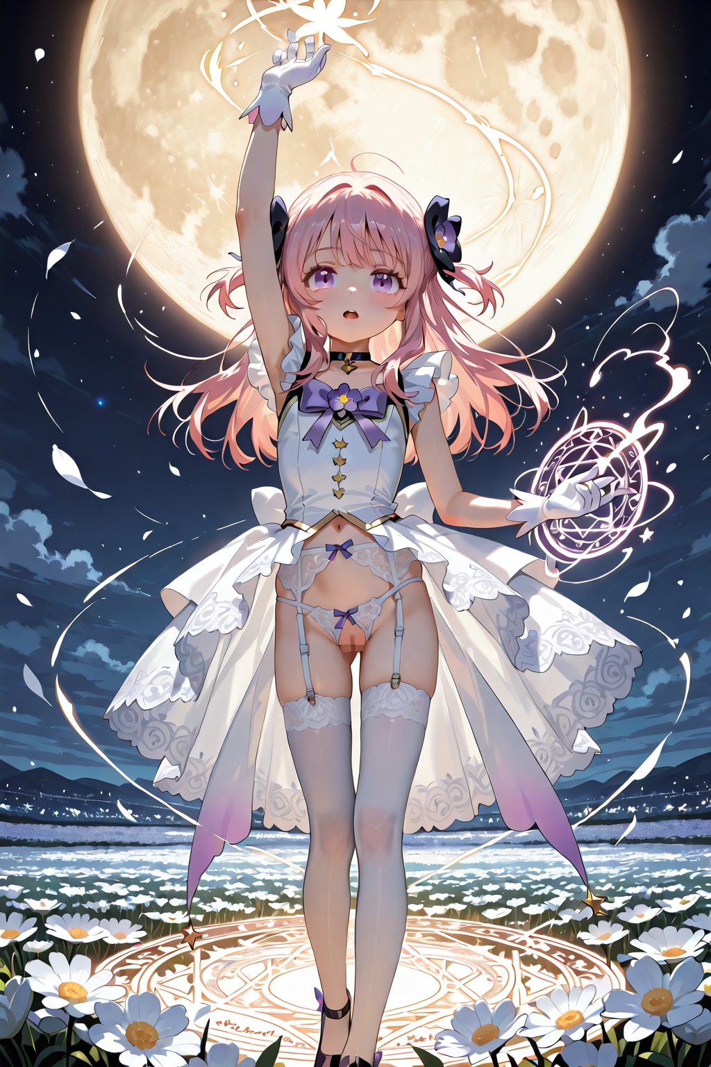 満月と花畑と魔法陣