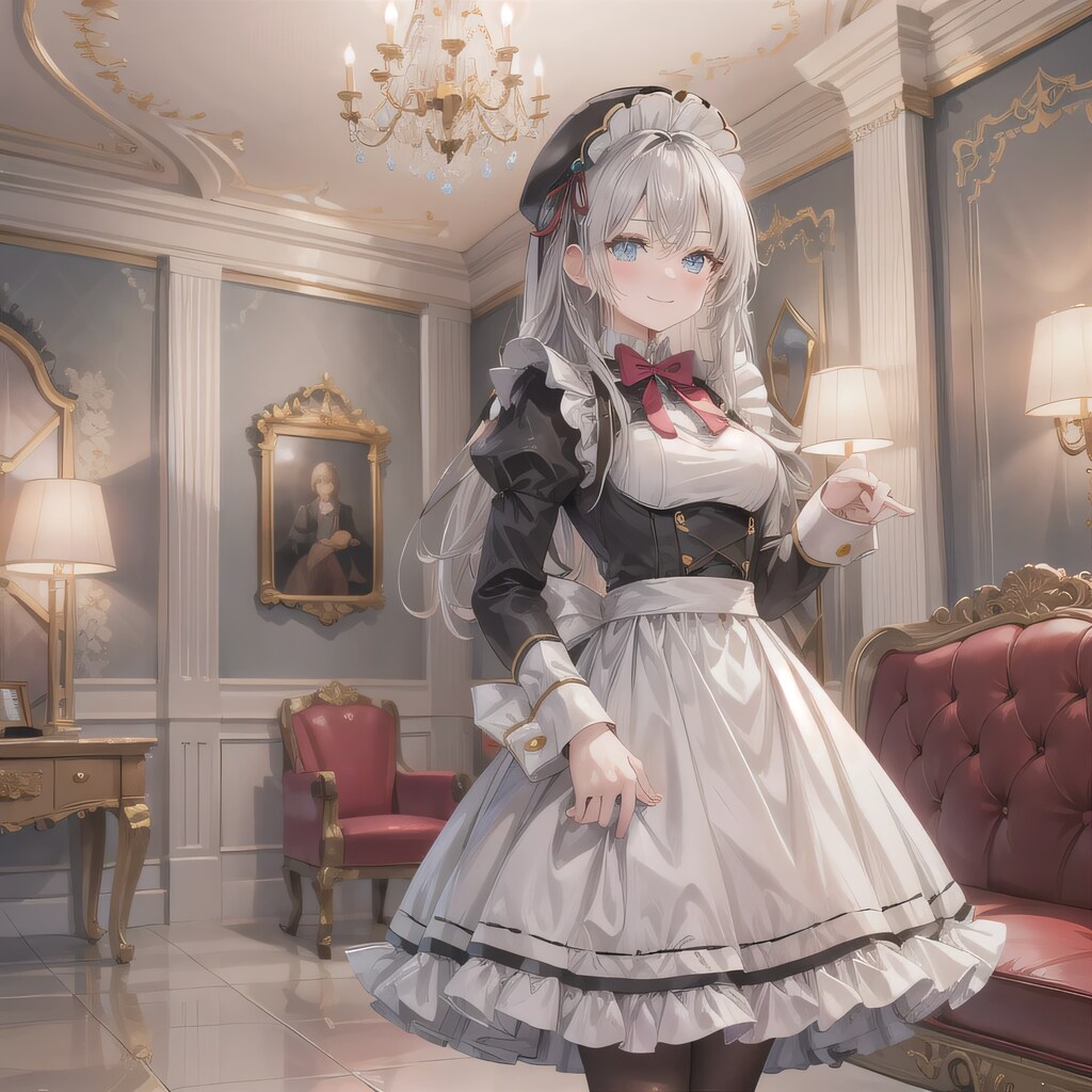 灰髪ロングでメイド服の少女