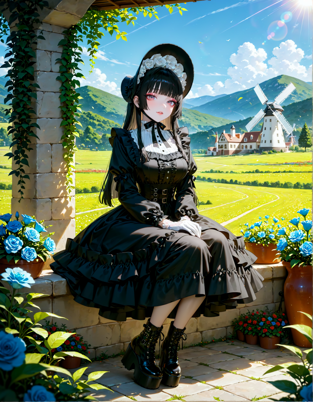 風車の観える庭園