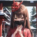 節分で鬼のお面を付けるなごみちゃん👹⛩❄️ 3枚目