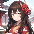節分で鬼のお面を付けるなごみちゃん👹⛩❄️ 2枚目