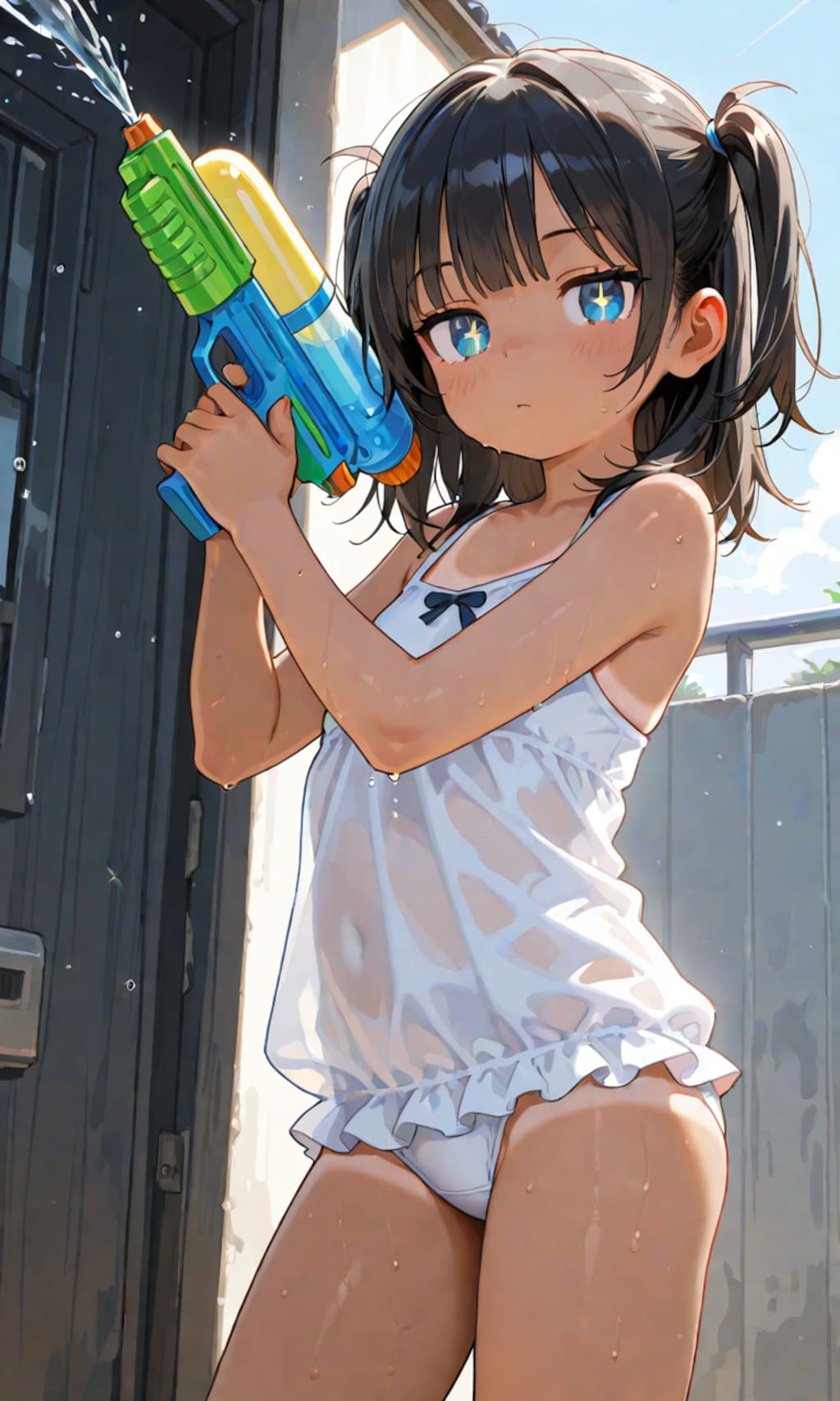 水遊びをするこなつちゃん