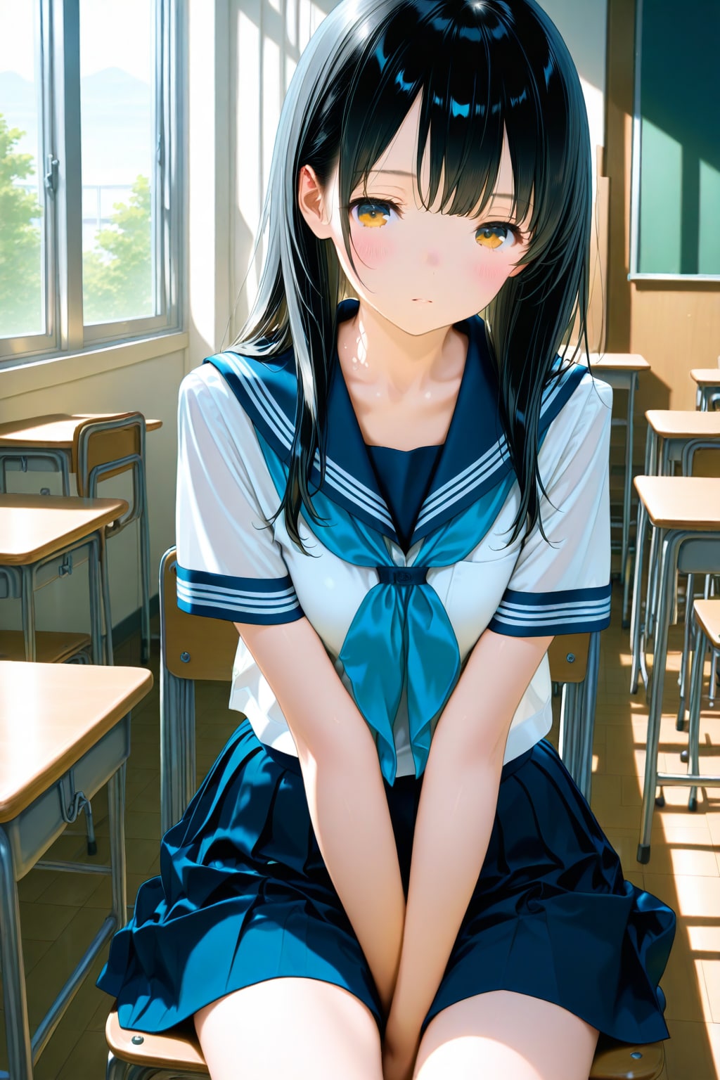 浅野いにお　ドラム　女の子　高校生　セーラー服イエロー キャラクター Tシャツ 浅野いにお ドラム 女の子 高校生 セーラー服イエロー