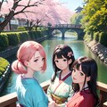 着物三つ子が目黒川でお花見 9枚目