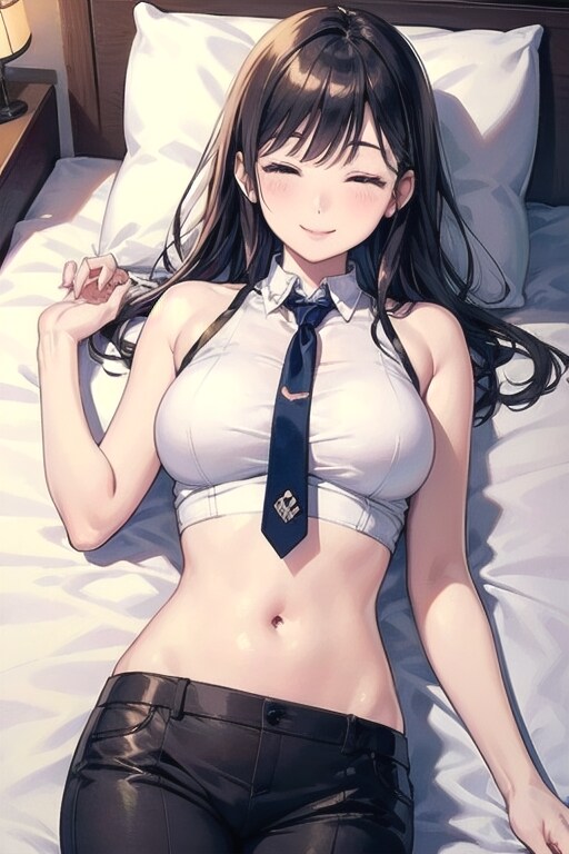 へそ出しスーツOLのホテルベッド