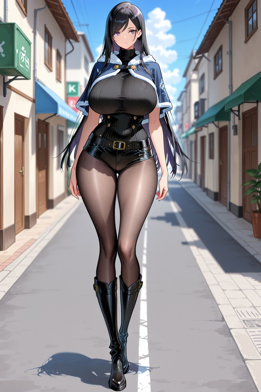 黒髪ロングのストリートガール