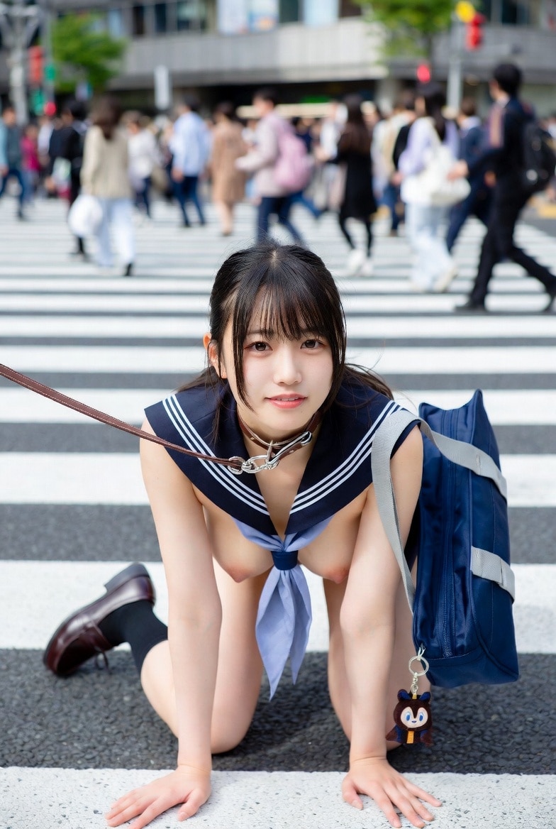 全裸登校【放課後編】渋谷のスクランブル交差点で通行人のみんなに…♡