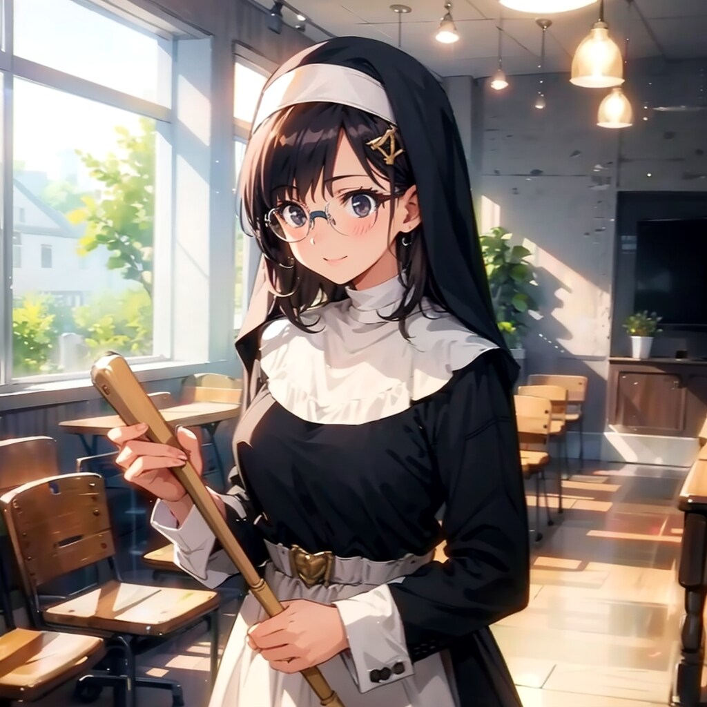 掃除中のシスター
